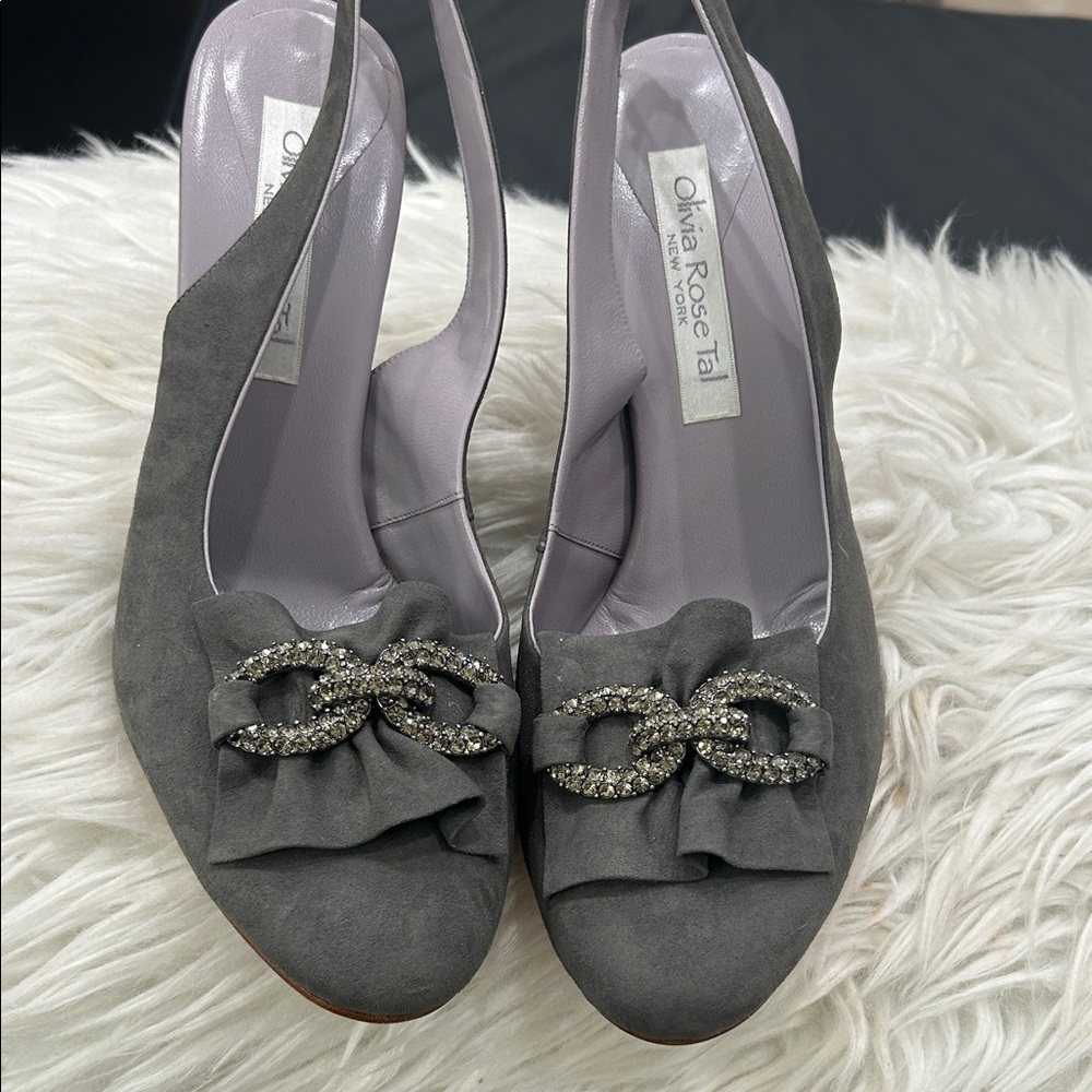 Olivia Rose Tal Charcoal Slingback Heels with Bow